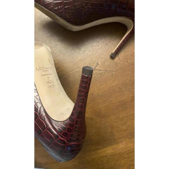 L.K. Bennett Burgundy Croc Embossed Leather High Heels (Sz 37) - Picture 3 of 13